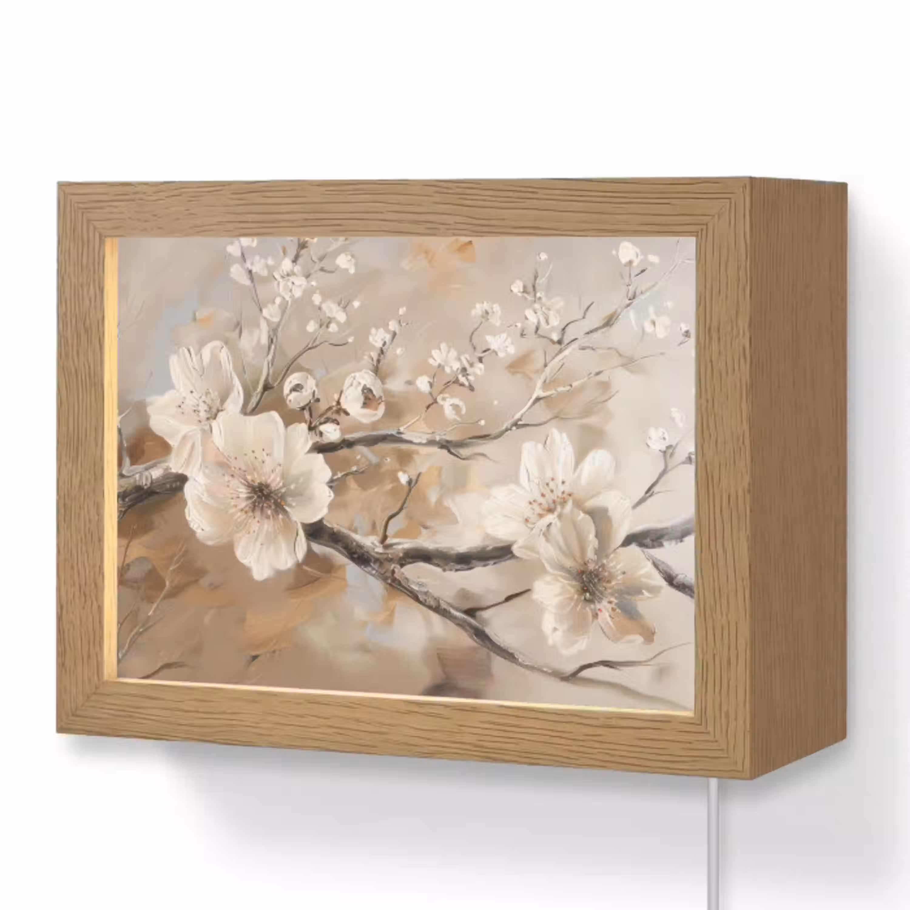 Bloemen - Natuur - Wit - Bloesem - Abstract Light Box met kabel (Wandlamp) klein -3d