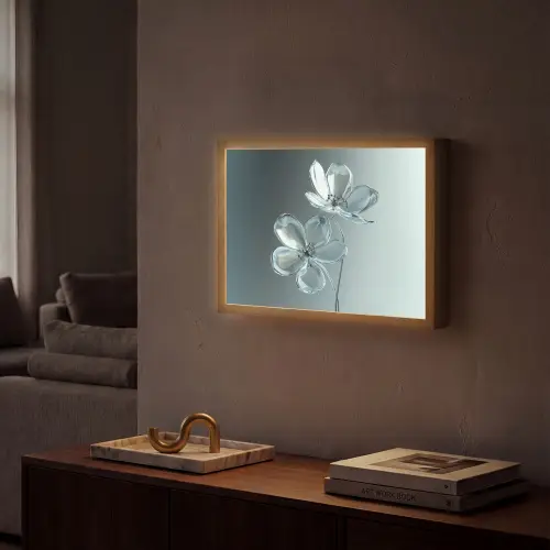 Kristal - Bloemen - Grijs Light Box met batterij (Wandlamp) middel -sfeer1