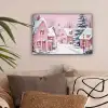 Kerstdorp - Roze - Winter - Sneeuw - Huizen canvas 2cm klein -sfeer1