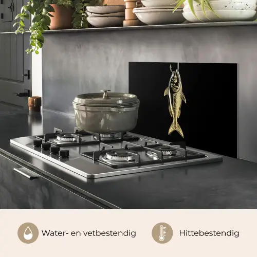 Goud - Vis - Haak - Zwart keuken achterwand spatscherm klein -usp_NL