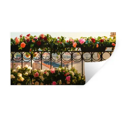 Bloemen - Hek - Stadszicht - Zomer Muursticker klein -3d
