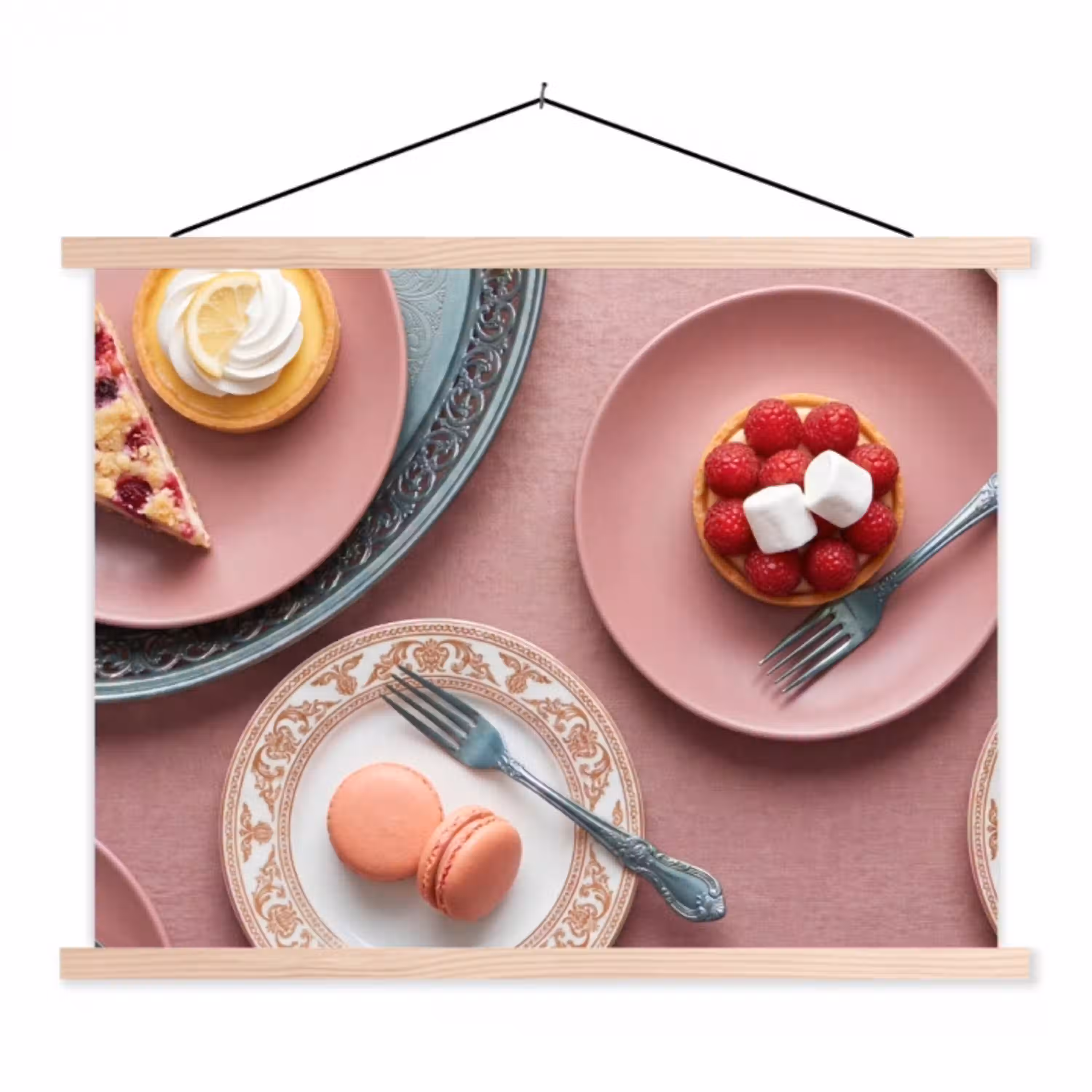 Dessert - Taart - Gebak - Zoet - Roze textielposter latten blank klein -3d