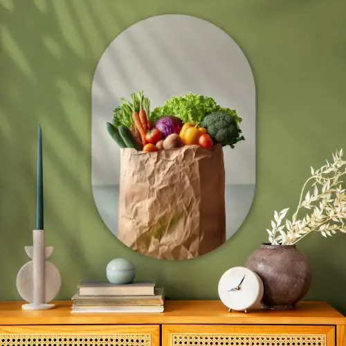 Papieren - Boodschappen - Groente - Kleurrijk Wandcirkel Ovaal Glas middel -sfeer2