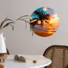 Palm - Zonsondergang - Horizon - Strand - Zee - Tropisch Wandcirkel behangsticker klein -sfeer3