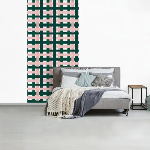 Vlechtpatroon - Groen - Roze - Grafisch fotobehang vinyl groot 64 -slaapkamer