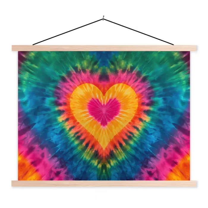 Hart - Tie Dye - Kleurrijk textielposter latten blank klein -3d