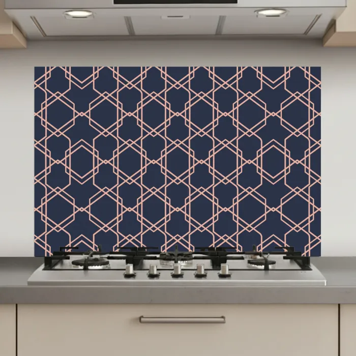 Modern - Patroon - Donkerblauw - Roze keuken achterwand spatscherm klein 900 -3d_website