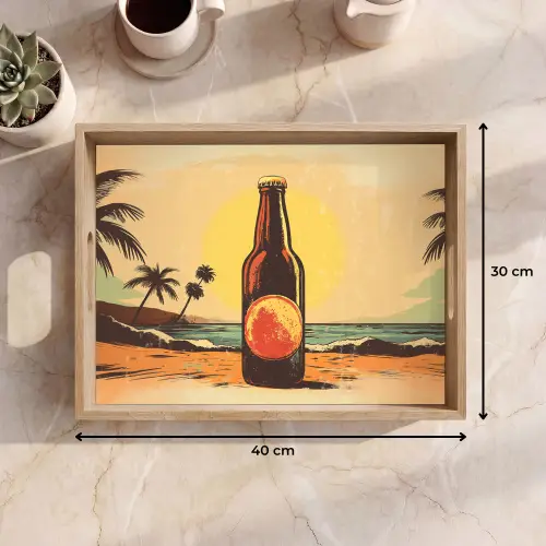 Bierfles - Zonsondergang - Palmbomen - Zee Dienblad Rechthoek middel -USP_Formaat