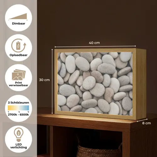 Kiezels - Stenen - Grijs Light Box met batterij (Wandlamp) middel -USP_websiteoverzichtNL