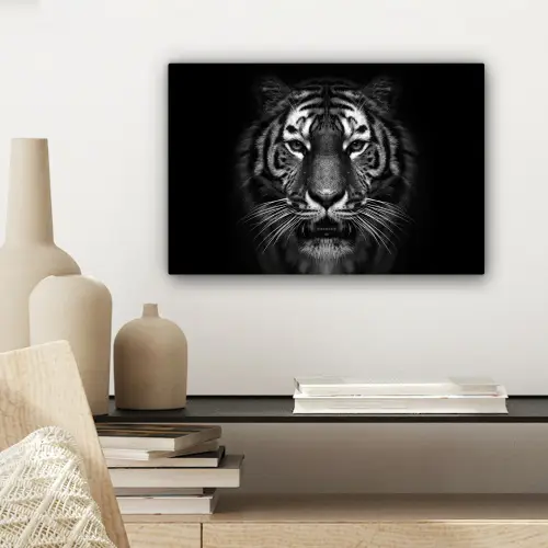 Tijger - Dieren - Zwart - Wit - Portret - Wild canvas 2cm klein -sfeer6