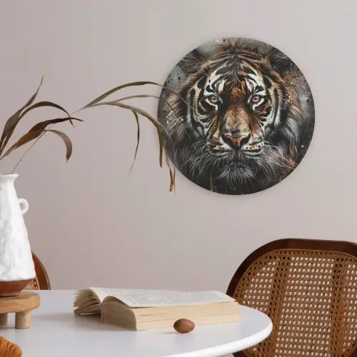 Tijger - Dieren - Portret - Luxe - Zwart Akoestische PET Vilt - Rond klein -sfeer3