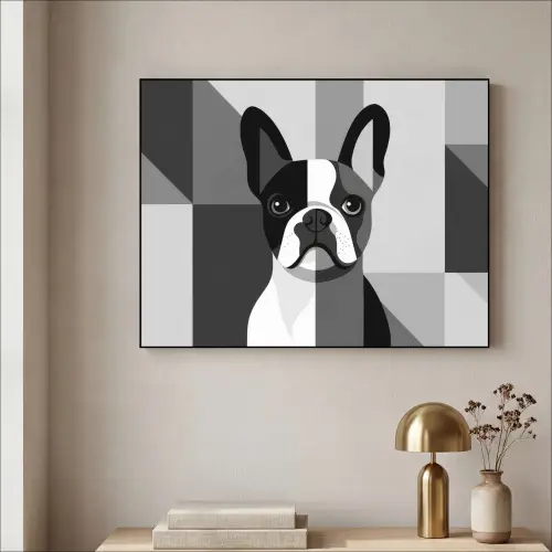 Buldog - Zwart - Abstract - Vlakken Textielframe zwart klein -sfeer2