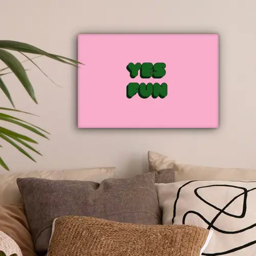 Yes fun - Groen - Roze canvas 2cm klein -sfeer1