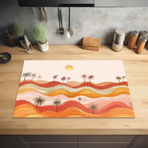 Abstract landschap - Palmbomen - Kleurrijk Inductie beschermer vinyl 3mm klein -sfeer5