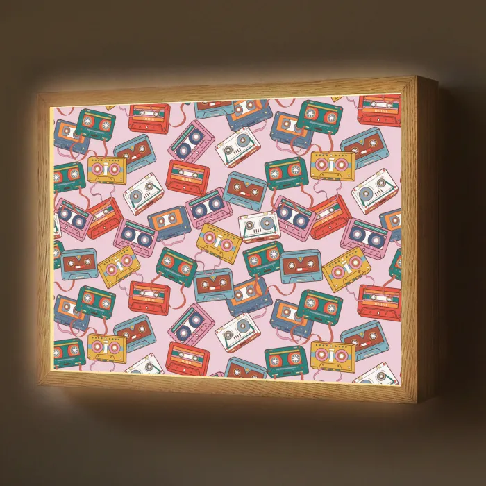 Cassette - Patroon - Roze Light Box met batterij (Wandlamp) middel 907 -z3d_website