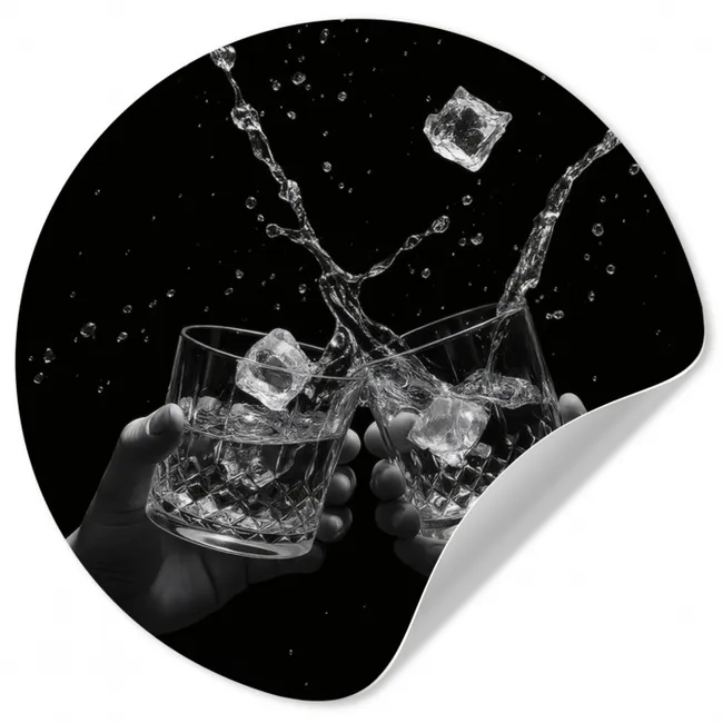 Whickyglazen - Ijs - Spetters - Zwart Wandcirkel behangsticker klein -3d