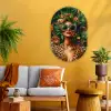 Vrouw - Panterprint - Jungle - Natuur - Luxe Wandcirkel Ovaal Glas middel -sfeer4