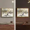 Boom - Modern - Abstract - Goud - Zwart - Wit Light Box met batterij (Wandlamp) middel -sfeer3