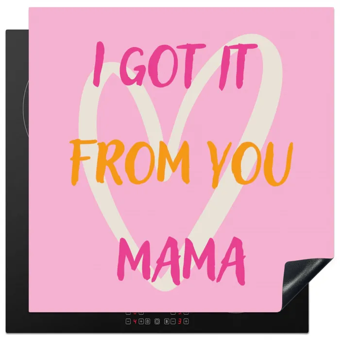 Mama - Quote - Hart - Roze Inductie beschermer vinyl 3mm middel -3d