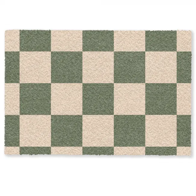 Gepersonaliseerde deurmat Schaakbord print - Groen - Beige - Blokjes