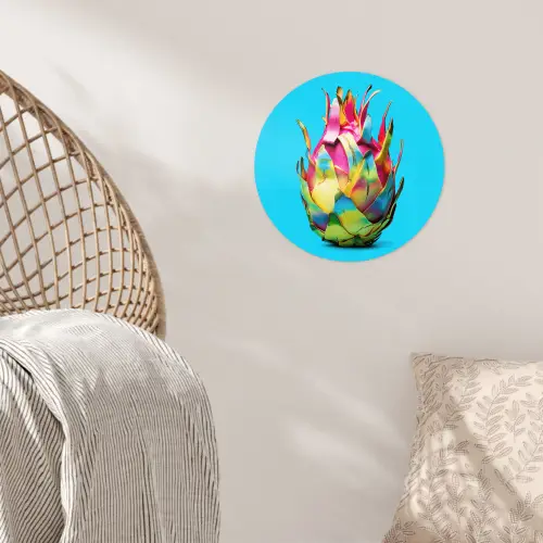 Drakenfruit - Blauw - Levendig Wandcirkel behangsticker klein -sfeer4