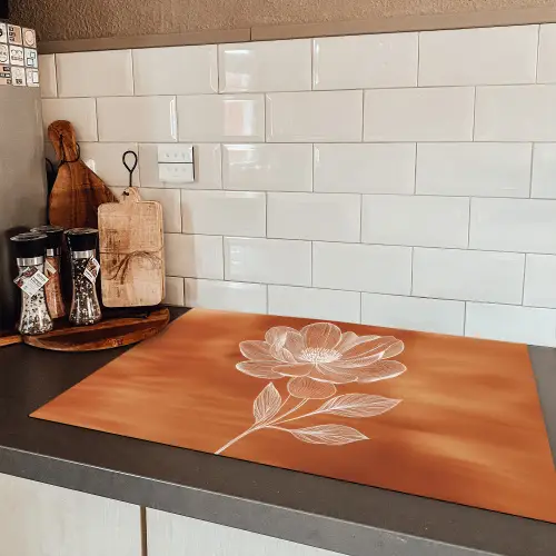 Bloem - Minimalistisch - Wit Inductie beschermer vinyl 3mm klein -sfeer3