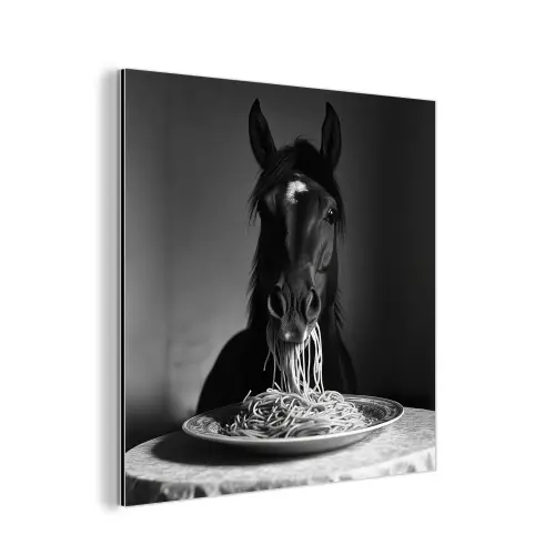 Paard - Bord - Pasta - Tafelkleed - Zwart Wit - Dieren aluminium wit klein -3d