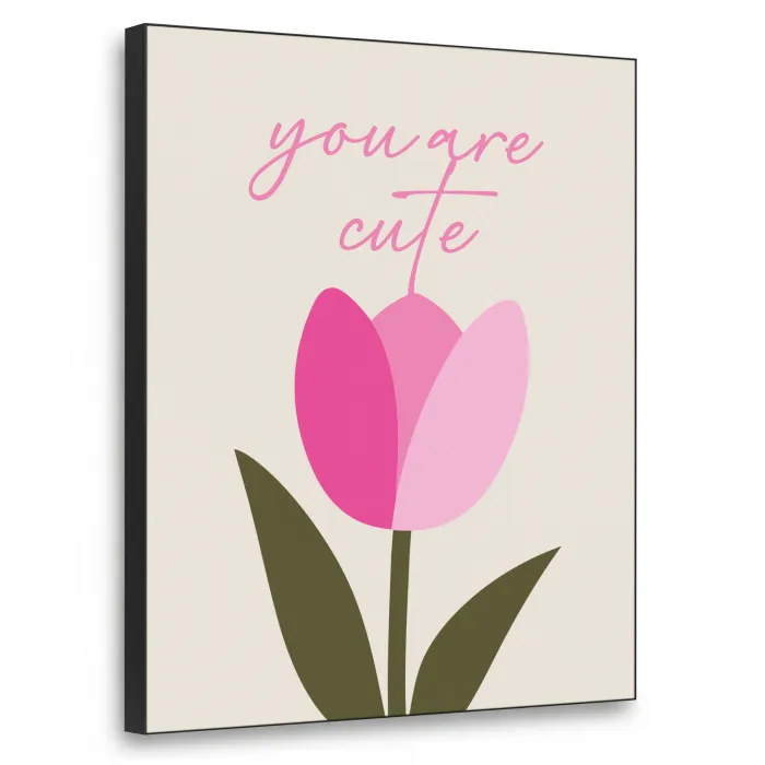 Tulp - Roze - Valentijn - Bloem Textielframe zwart klein -3d