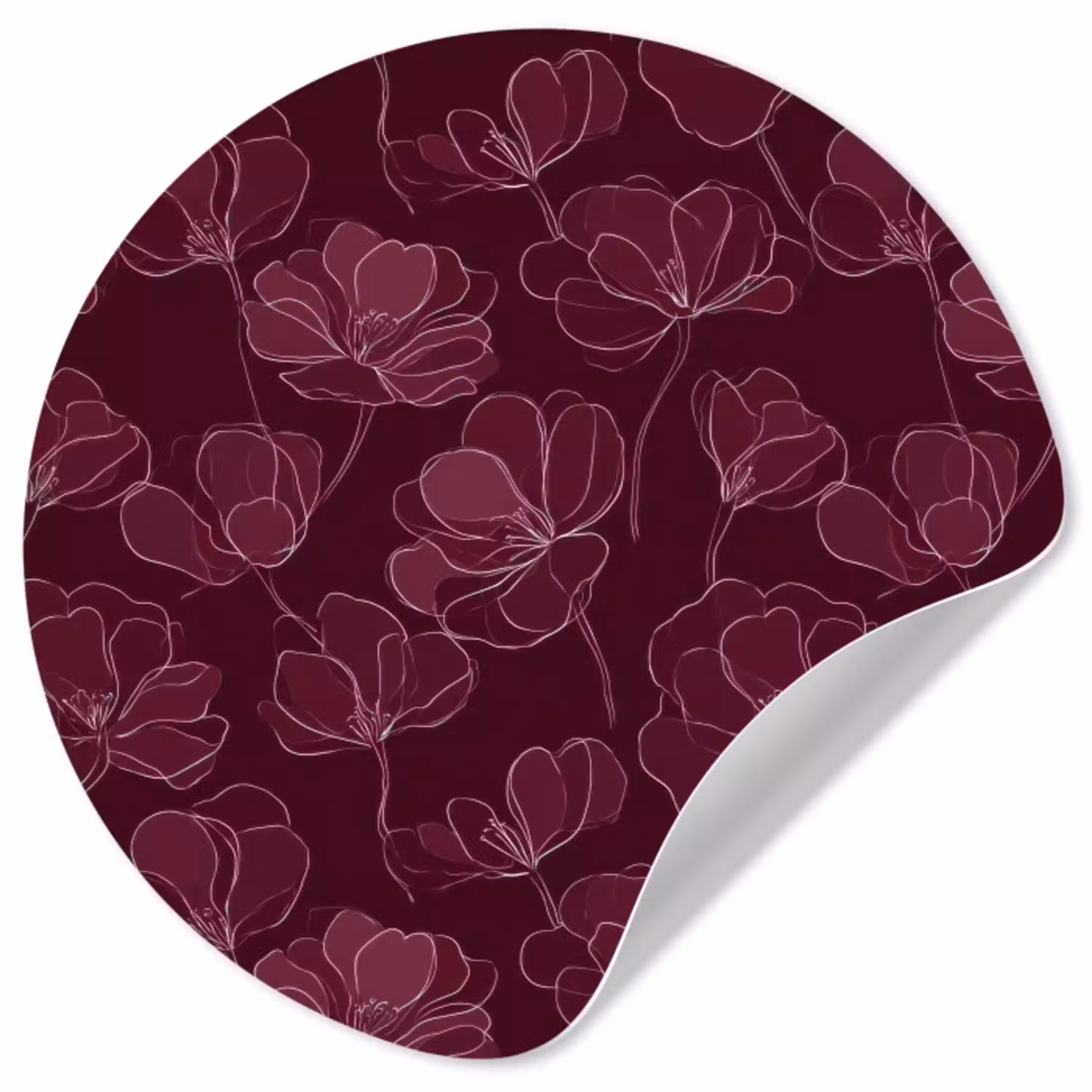 Bloemen - Patroon - Bordeauxrood Wandcirkel behangsticker klein 186 -3d