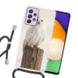 Sneeuwuil - Paal - Winter - Portret - Majestueus Hoesje Samsung Galaxy A52 5G met koord klein -sfeer1