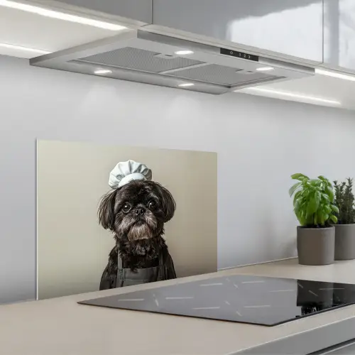 Kokskleding - Zwart - Hondje keuken achterwand spatscherm klein -3d_schuin