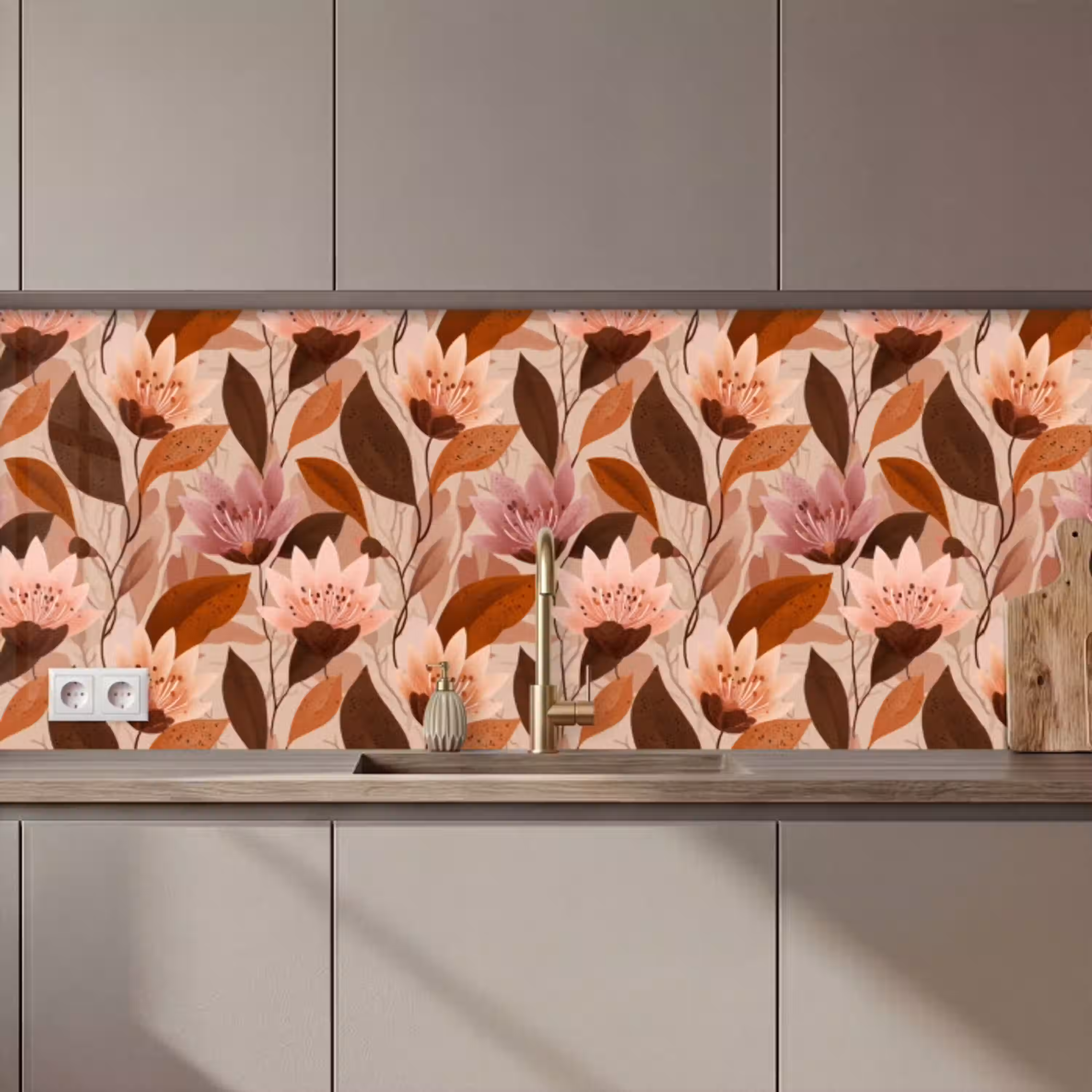 Bloemen - Bladeren - Bruin keuken achterwand 2 middel 871 zz_3dshopping