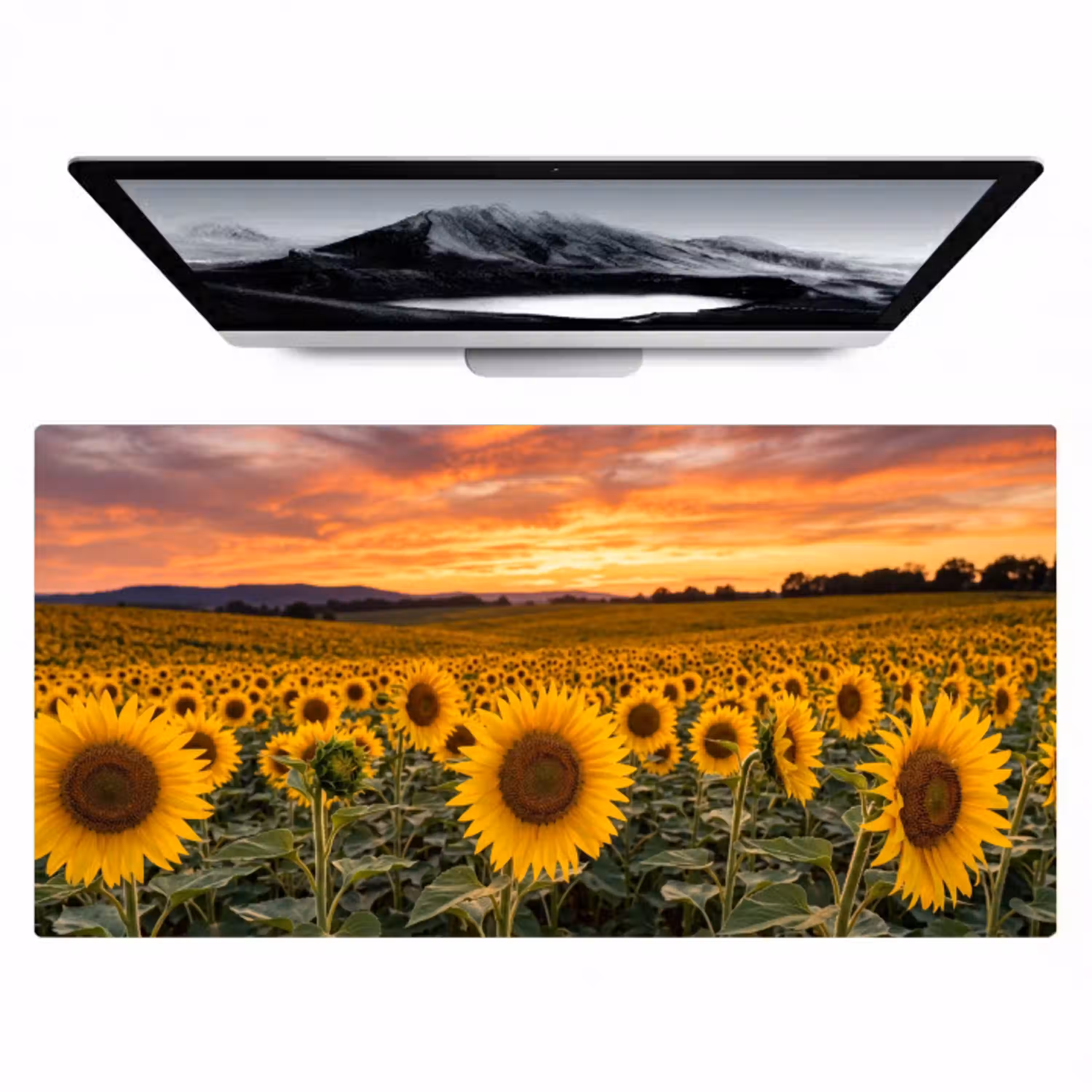 Zonnebloemen - Heuvellandschap - Geel Muismat XXL klein -zzz3d