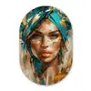 Vrouw - Portret - Goud - Luxe - Blauw Wandcirkel Ovaal Forex klein -3d