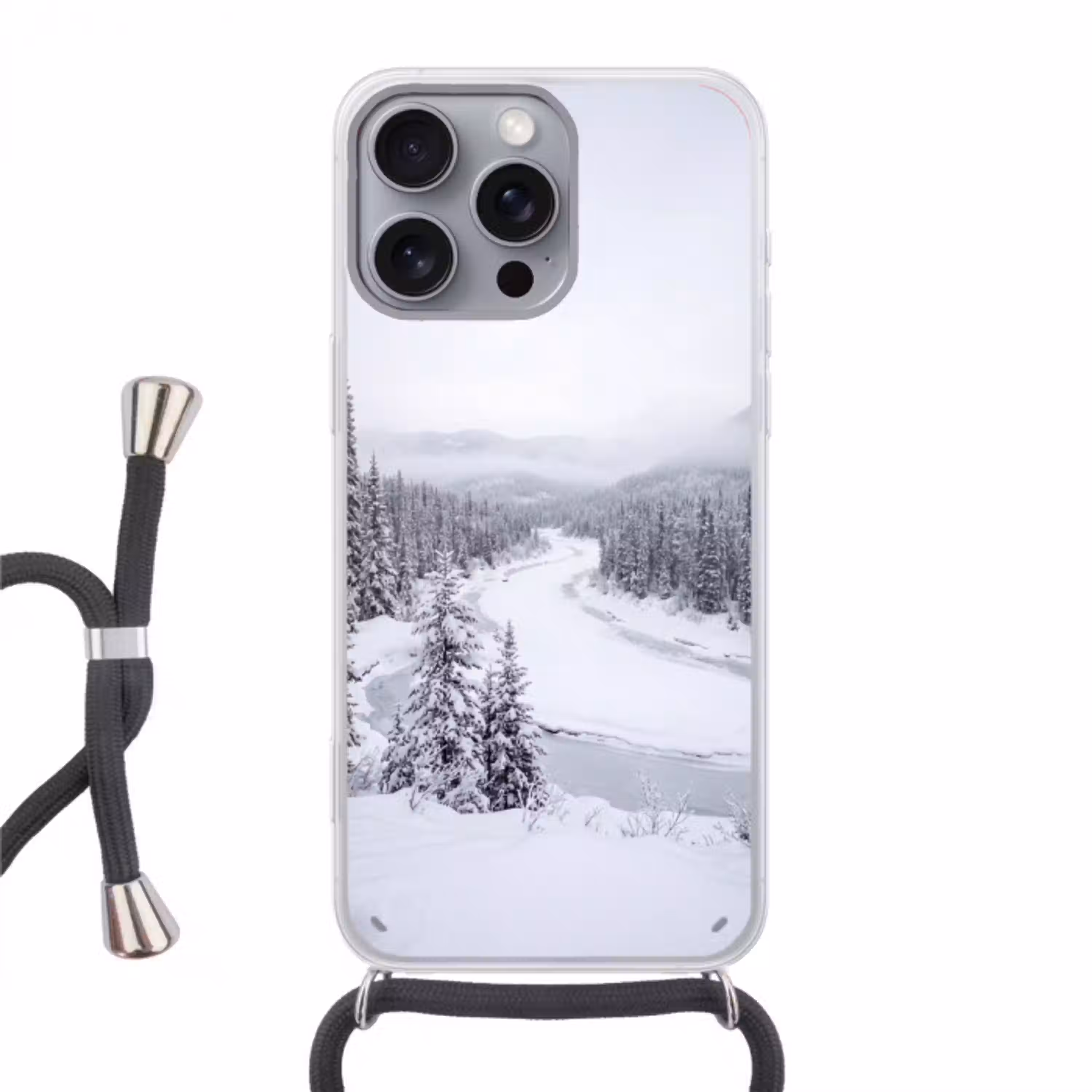 Rivier - Bevroren - Landschap - Winter Hoesje iPhone 16 Pro Max met koord klein -3d