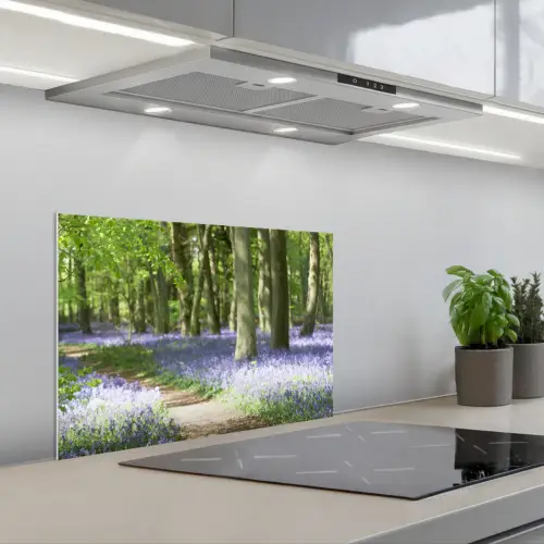 Bos - Pad - Bloemen - Paars - Groen - Natuur keuken achterwand spatscherm klein -3d_schuin