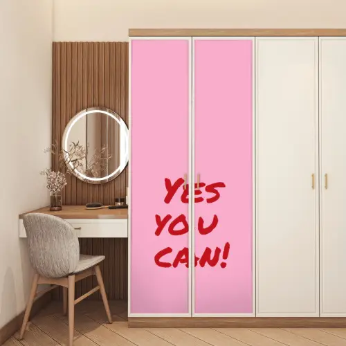 Yes you can do it - Rood - Roze deurposter klein -sfeer3