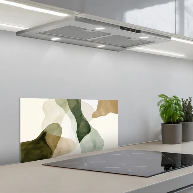 Japandi - Abstract - Groen keuken achterwand spatscherm klein -3d_schuin