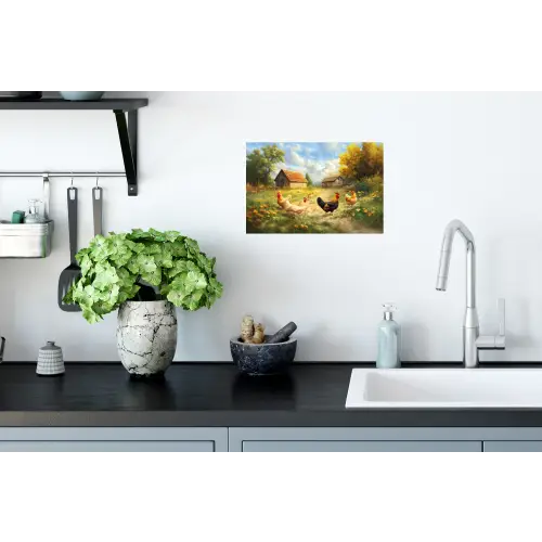 Kippen - Landelijke rust - Natuur Muursticker klein -keuken