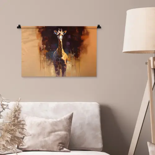 Giraf - Bruin - Abstract - Geschilderd Wandkleed katoen klein -sfeer4