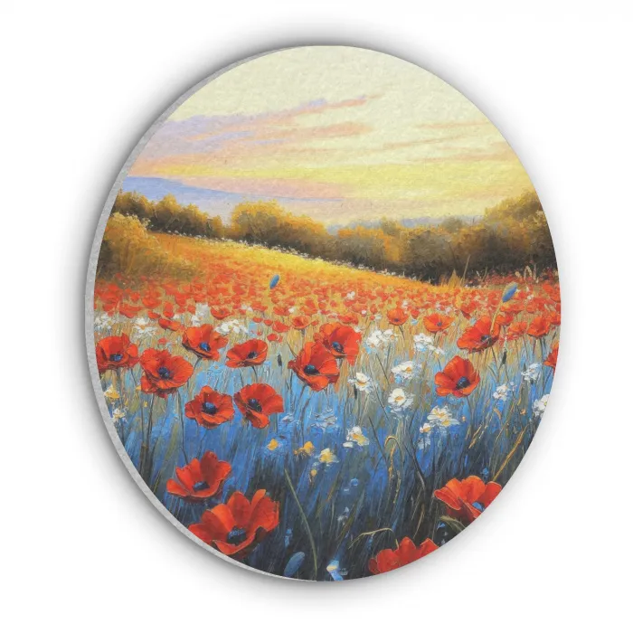 Klaproos - Bloemenveld - Kleurrijk Akoestische PET Vilt - Rond klein -3d