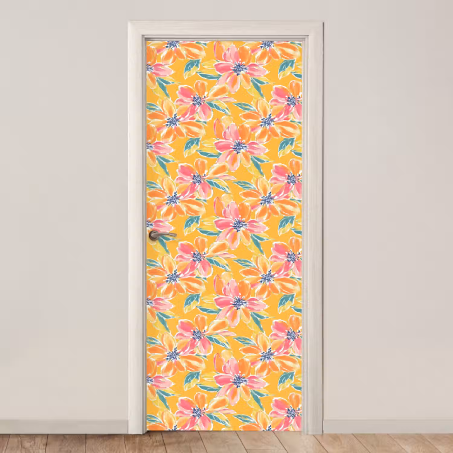 Türtapete mit Name - Textur - Blumen - Farbenfroh