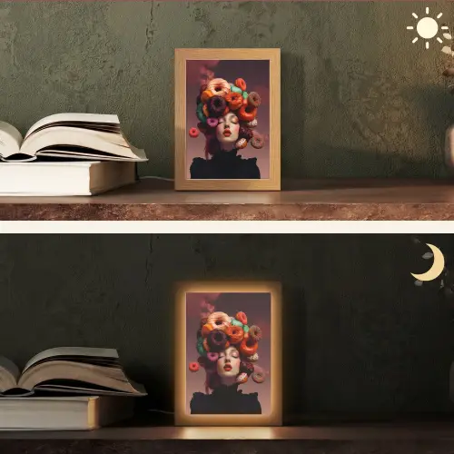 Vrouw - Donuts - Kleurrijk Light Box met kabel (Tafellamp) klein -sfeer3