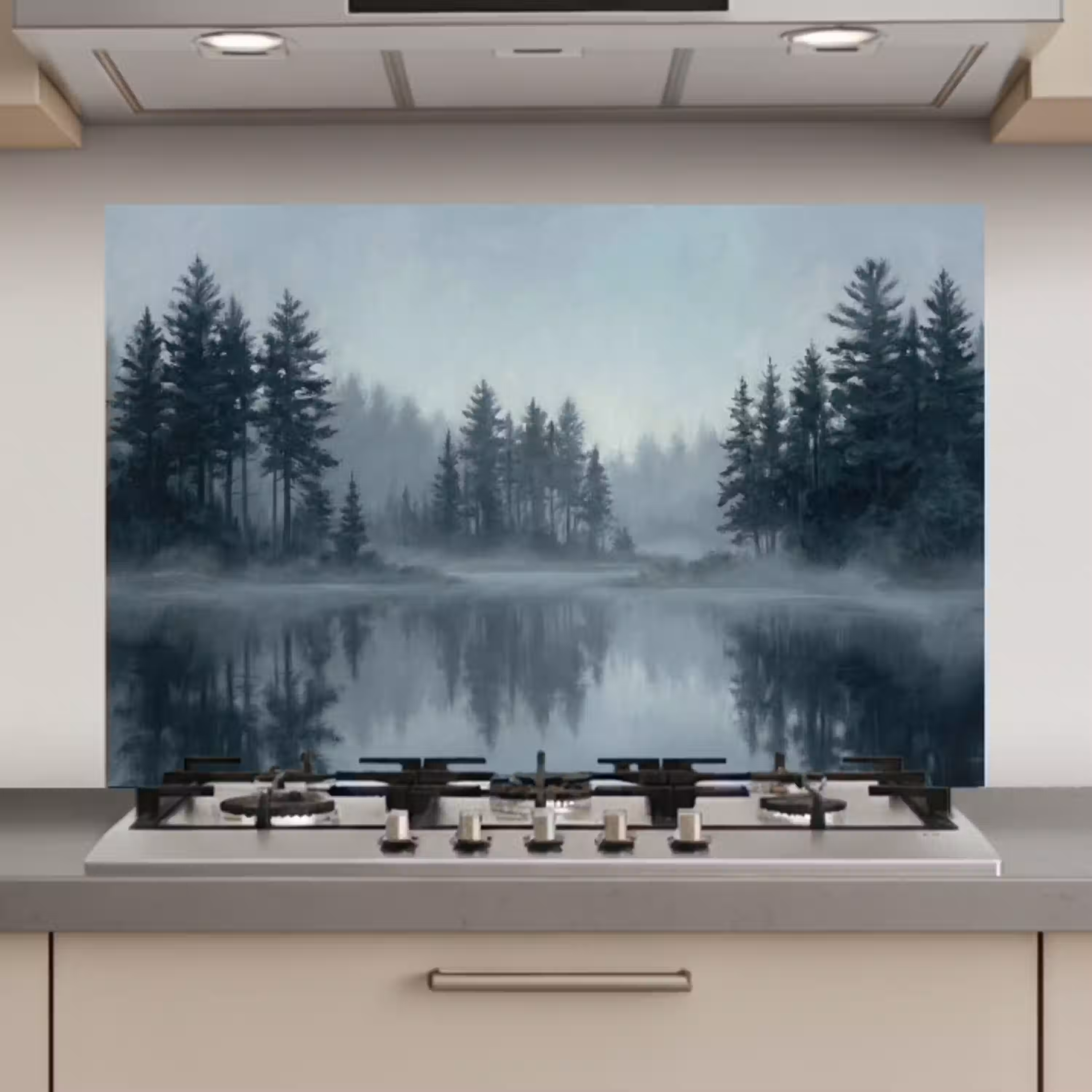 Bos - Meer - Mist - Natuur - Grijs keuken achterwand spatscherm klein -3d_website