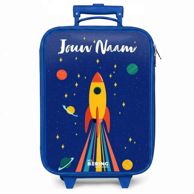 Kinderkoffer blauw met naam - Raket - Sterren - Planeet - Ruimte