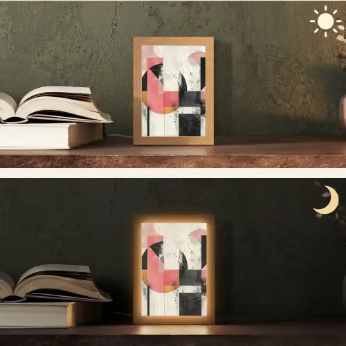 Roze - Abstract - Aesthetic - Modern - Vormen Light Box met kabel (Tafellamp) klein -sfeer3