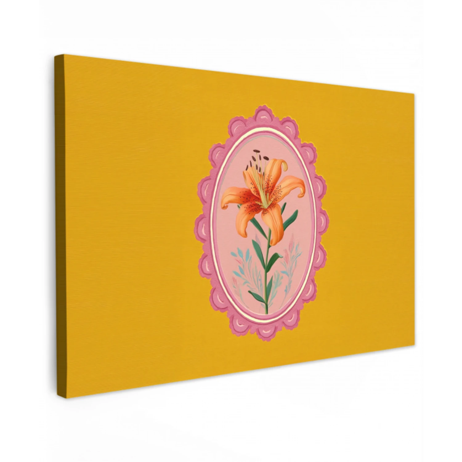 Lelie - Oranje - Lijst - Ovaal Tuinposter op houten frame 2 cm dik klein -3d