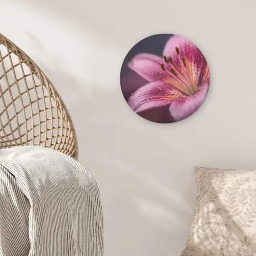 Roze - lelie - Dauwdruppels Akoestische PET Vilt - Rond klein -sfeer4