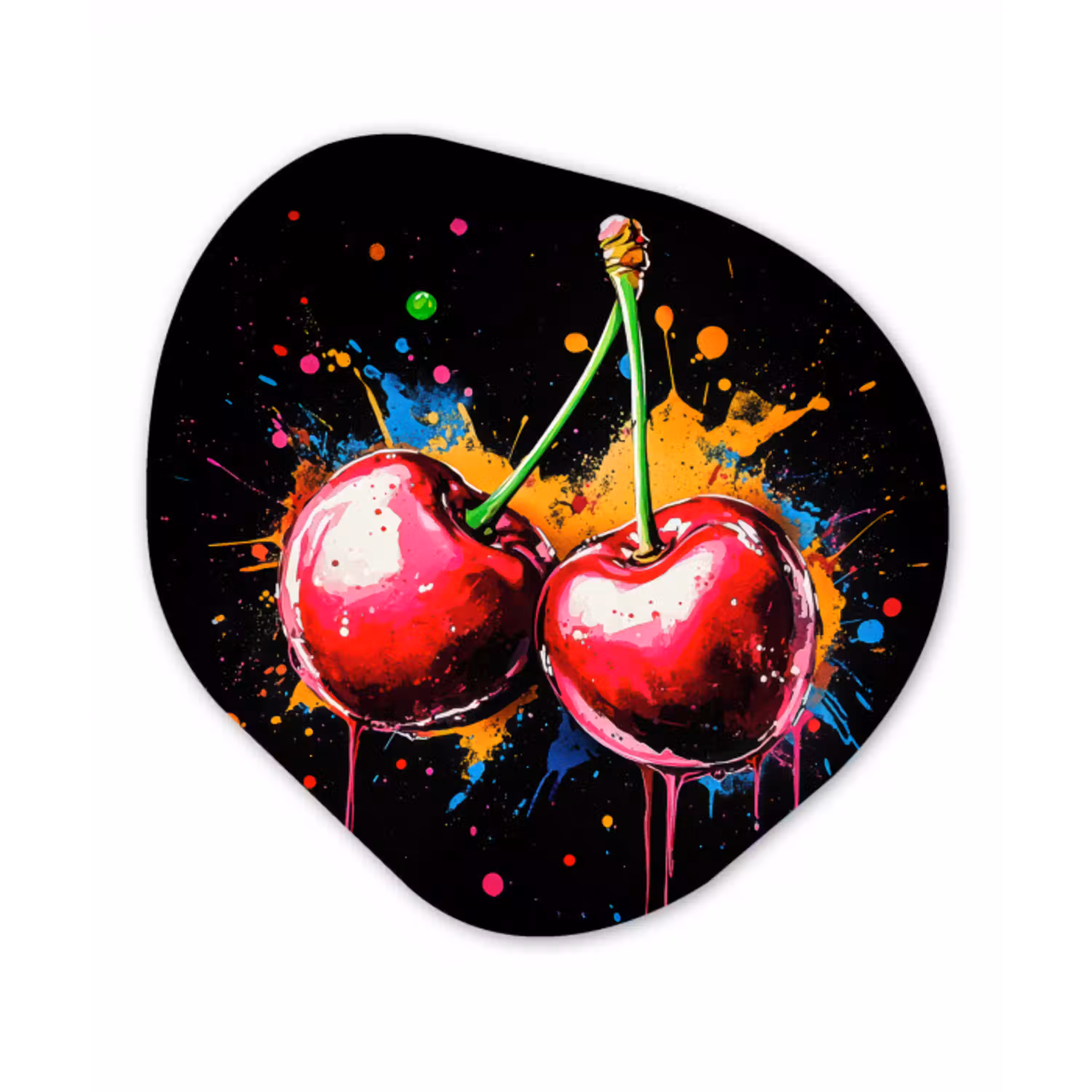 Kersen - Fruit - Graffiti - Verf - Abstract - Modern - Kleurrijk Wandcirkel Organisch Plexiglas middel -3d