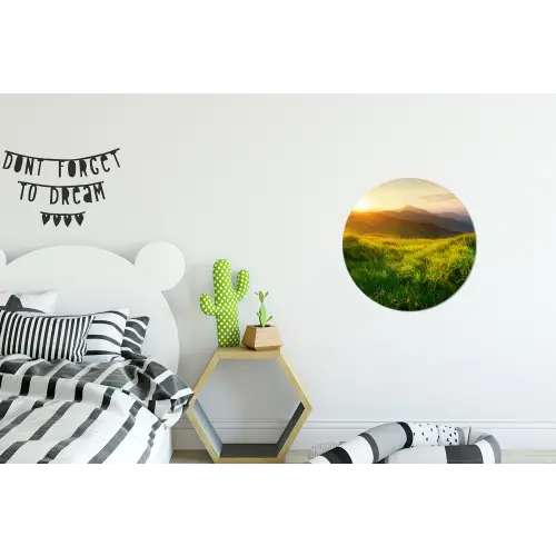 Gras - Heuvels - Zon - Natuur Wandcirkel aluminium klein -kinderkamer